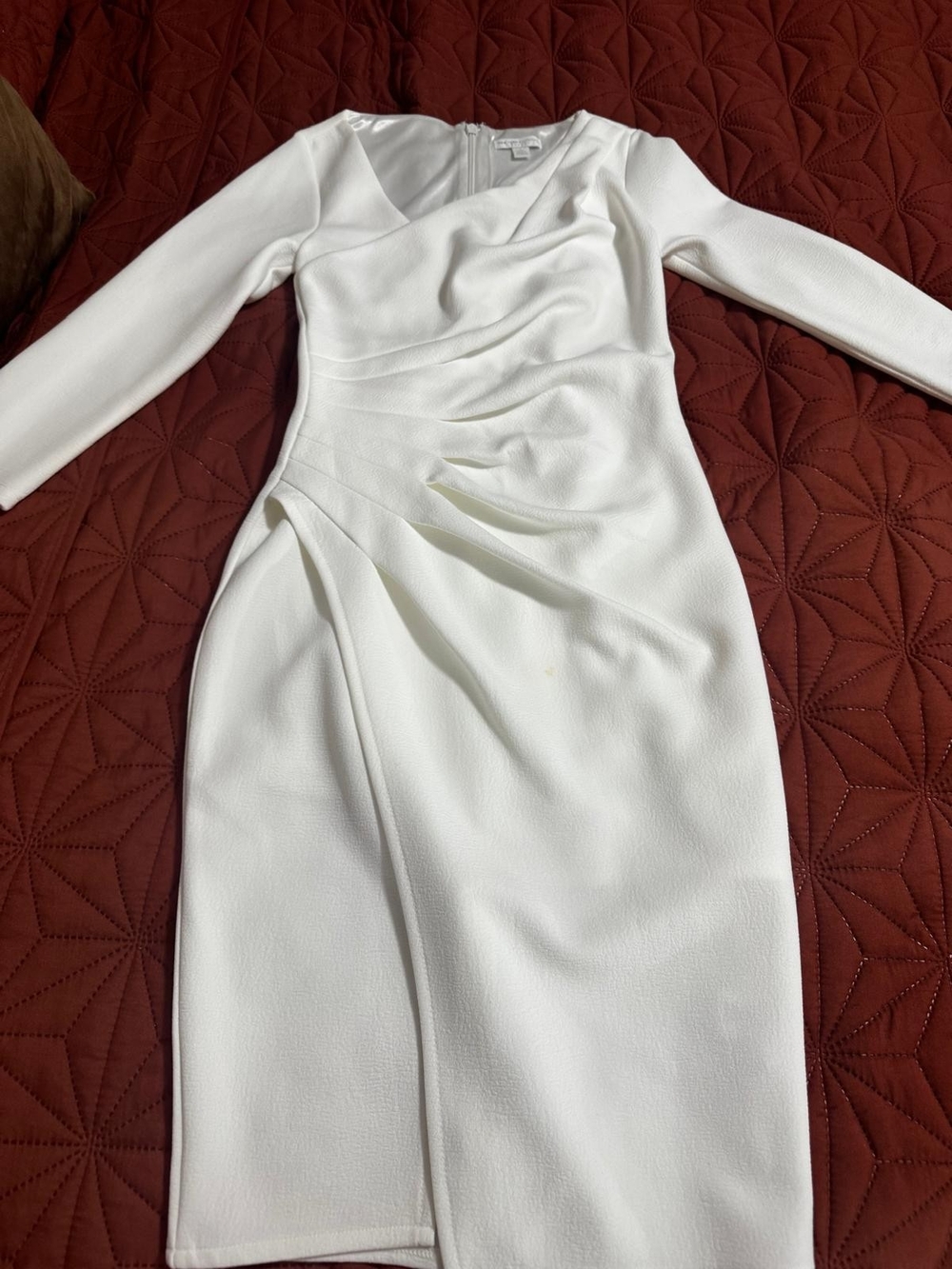 New York & Company White Long-Sleeve Ruched Sheath Dress